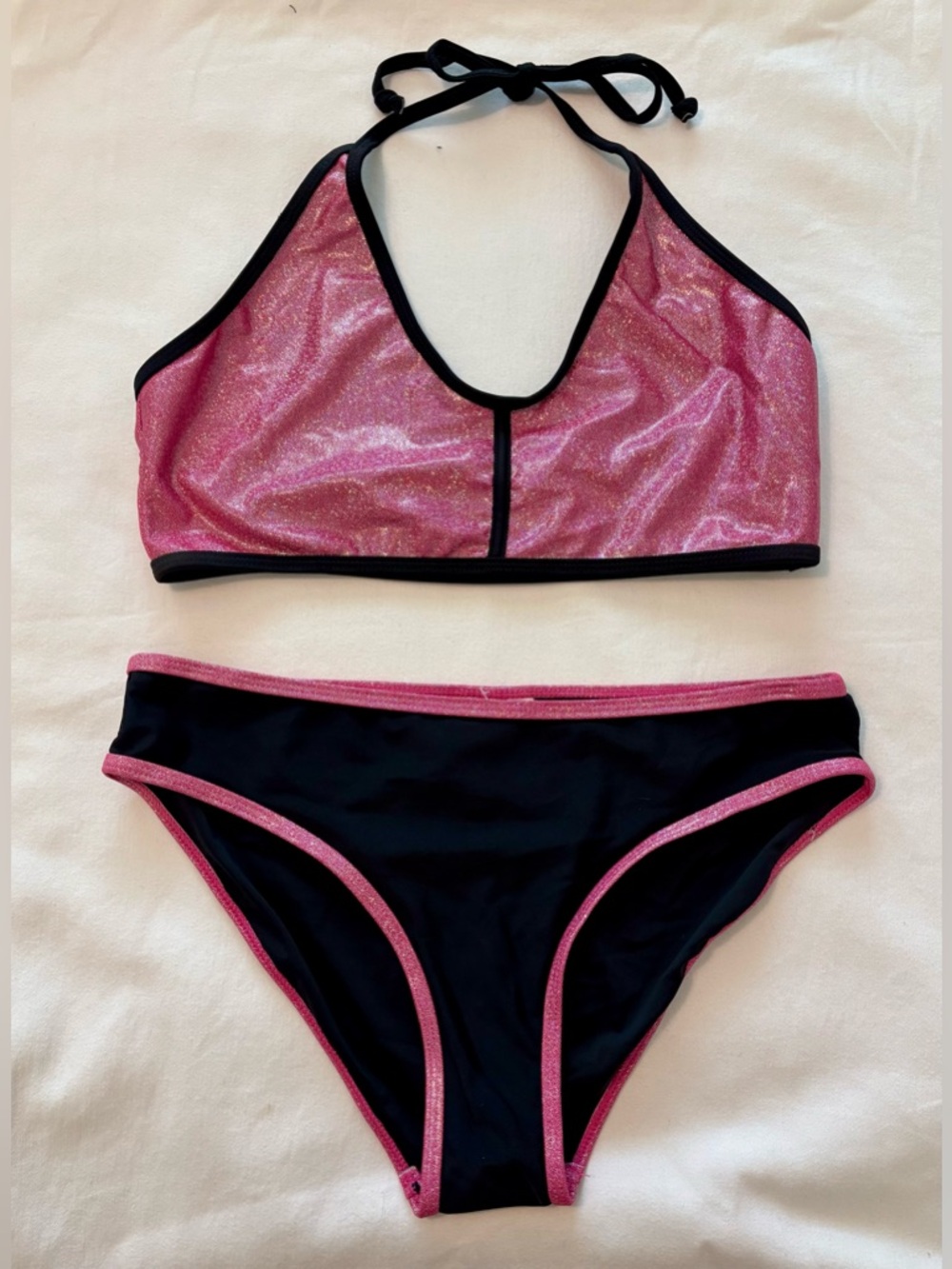 ART & SOL Cromer Mfg Girls Pink Metallic 2 Piece Swimsuit Size 14